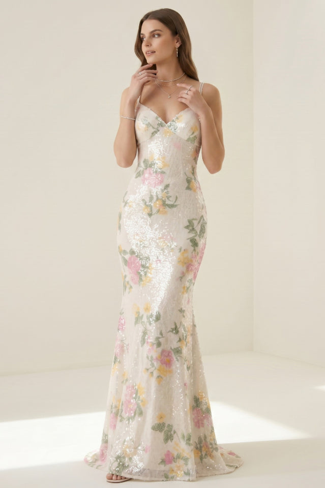 Elora Floral Sequin Lace-Up Mermaid Dress | Dress In Beauty