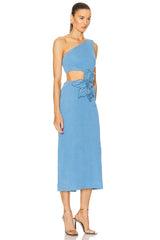 Flower Applique Midi Bandage Dress