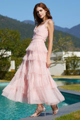 Ruffle V Neck Tiered Tulle Evening Dress | Dress In Beauty