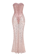 Strapless Sequin Corset Maxi Dress