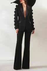 Leonie Flower Embellished Black Blazer | Dress In Beauty