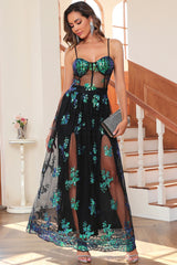 Mesh Sequin Floral Print Prom Dress | Dress In Beauty