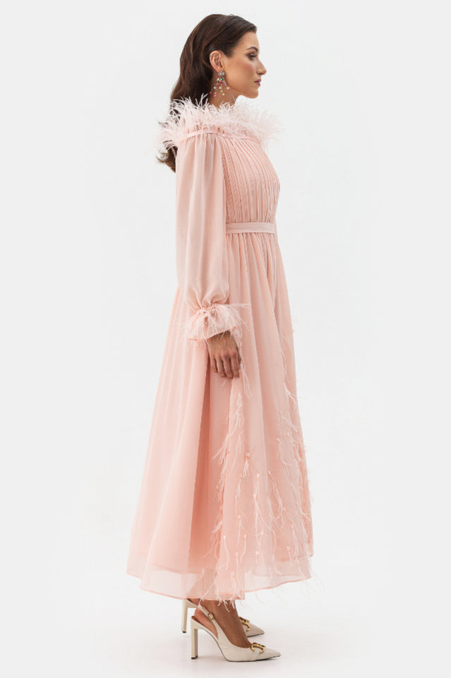 Lilian One Shoulder Feather Long Sleeve Dress | Dress In Beauty