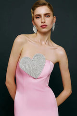 Heart Embellished Strapless Cady Column Dress | Dress In Beauty