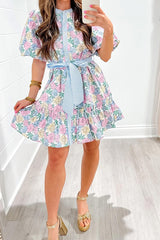 Floral Print Puff Sleeve Belted Mini Dress | Dress In Beauty