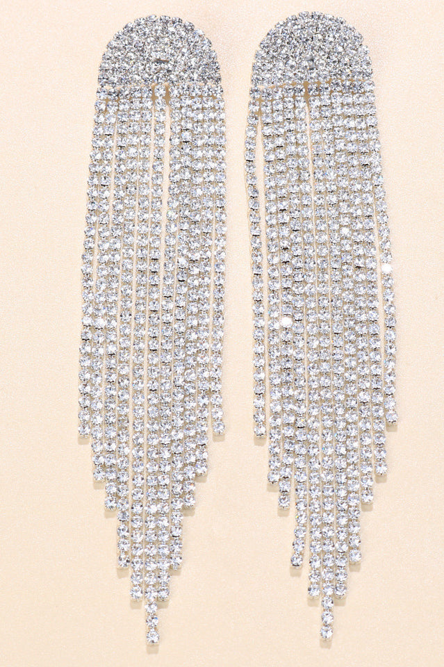 Angela Rhinestone Long Tassel Earrings | Dress In Beauty