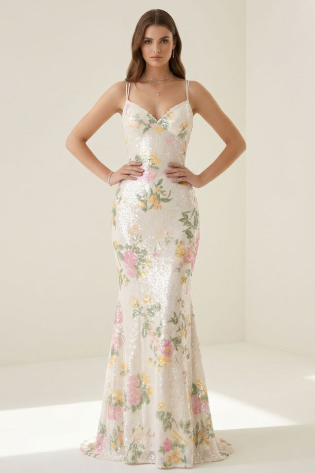 Elora Floral Sequin Lace-Up Mermaid Dress | Dress In Beauty