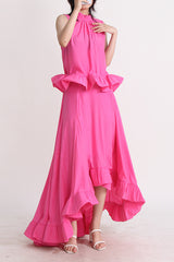 Ruffled Waist Halter Top + Maxi Skirt Set | Dress In Beauty