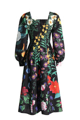 Printed Long Sleeve Cotton-Blend Midi Dress | Dress In Beauty