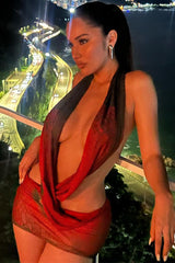 Backless Mesh Halter One Step Skirt