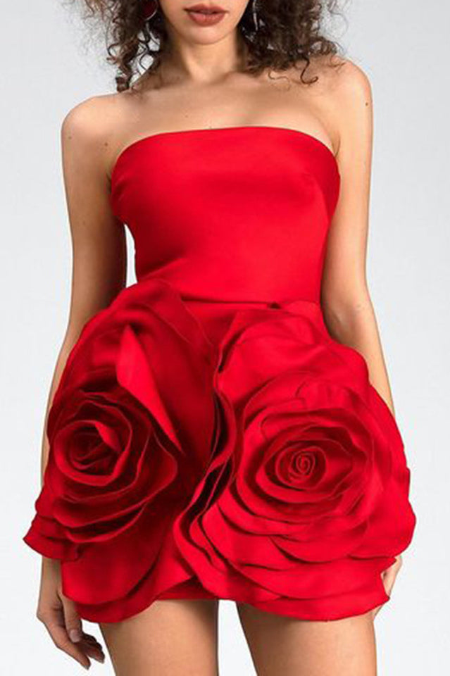 Strapless 3D Flower Mini Dress