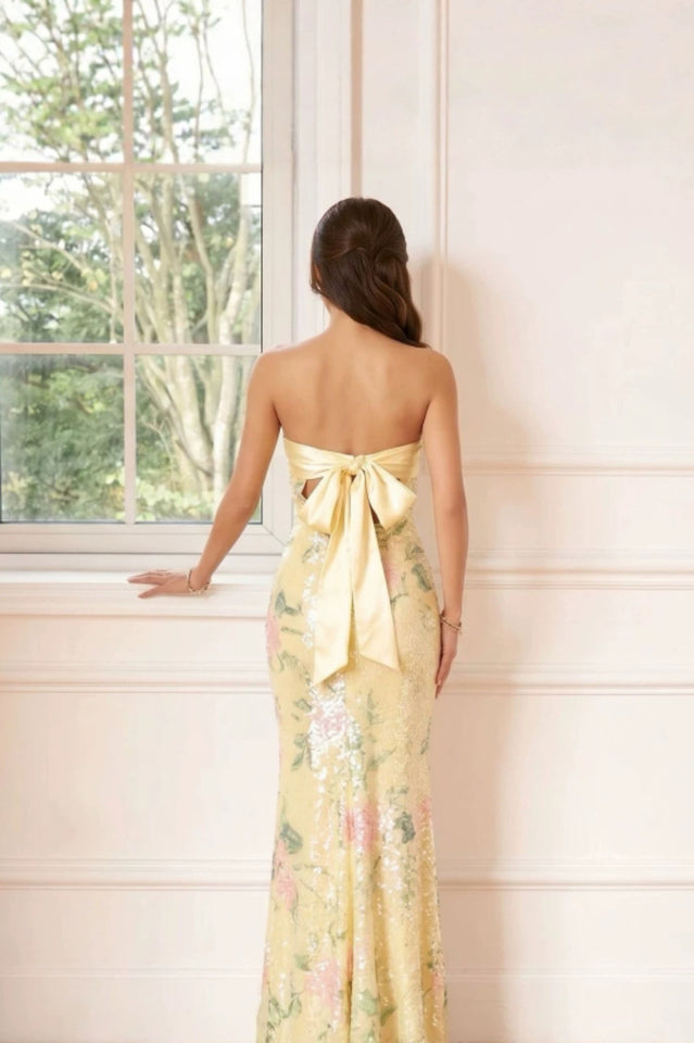 Angelina Satin Tie-Back Floral Sequin Dress | Dress In Beauty