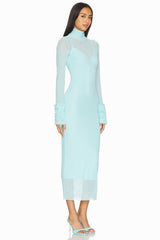 High Neck Mesh Midi Dress