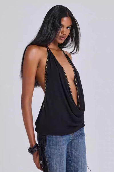Tatiana Backless Studded Top in Black | Jaded London | Dress In Beauty