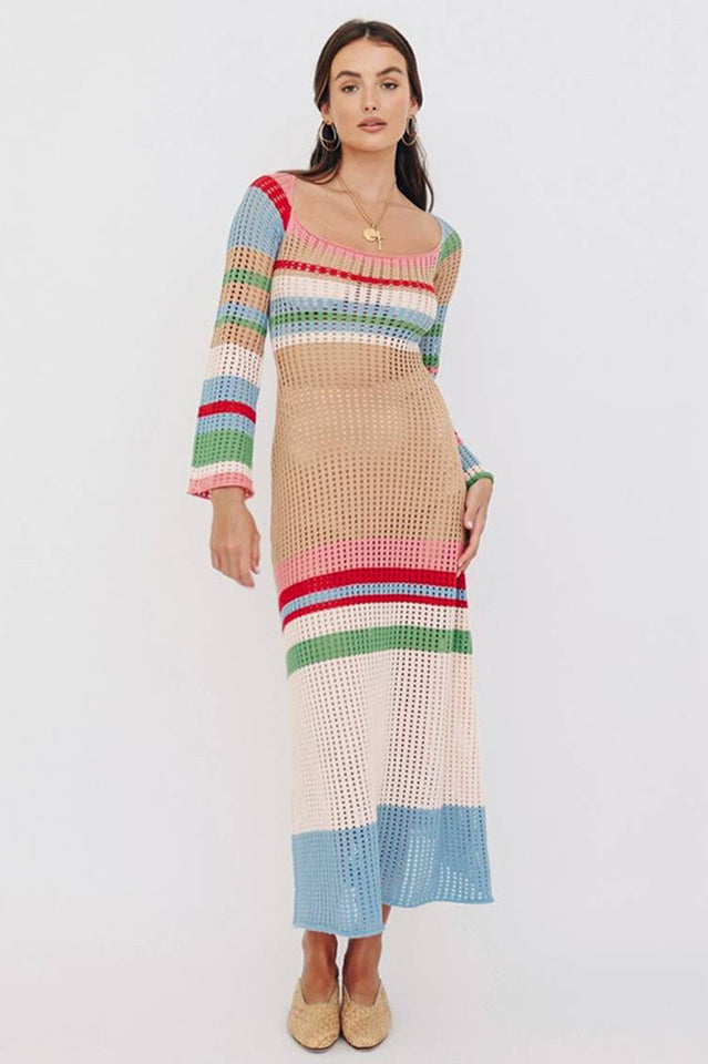 Crochet Knit Striped Maxi Dress | Dress In Beauty