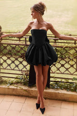 Strapless Bow Puff Mini Dress