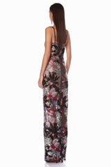 Floral Sequin Embroidered Maxi Dress
