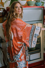 Floral Crane Print Kimono With Belt | Dress In Beauty