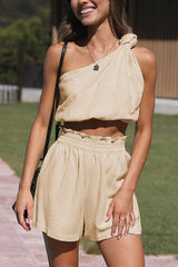 One-Shoulder Crop Top + Smocked Shorts Set | Dress In Beauty