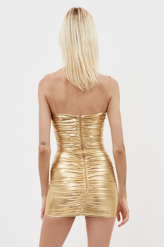 Corin Ruched Metallic Minidress | Dress In Beauty