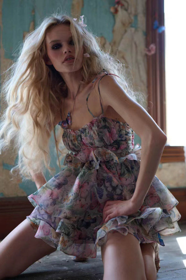 Fairy Butterfly Print Tiered Mini Sundress | Dress In Beauty