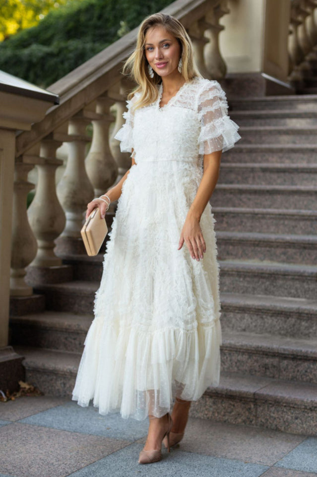 Ruffle Tiered Spotted Tulle Maxi Dress | Dress In Beauty