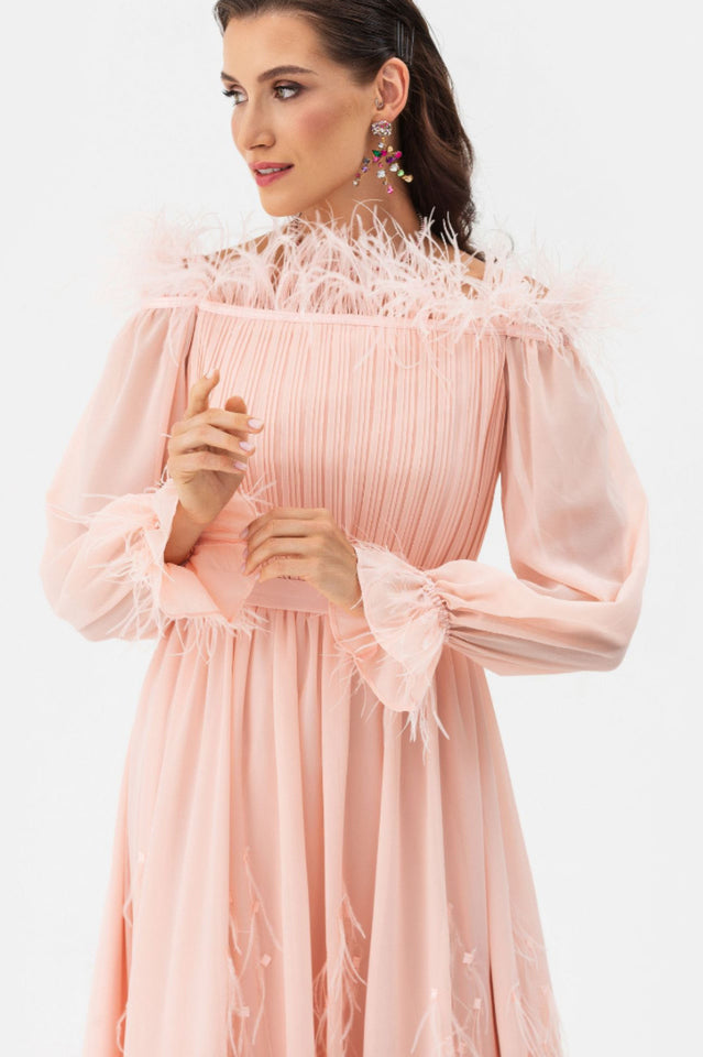 Lilian One Shoulder Feather Long Sleeve Dress | Dress In Beauty