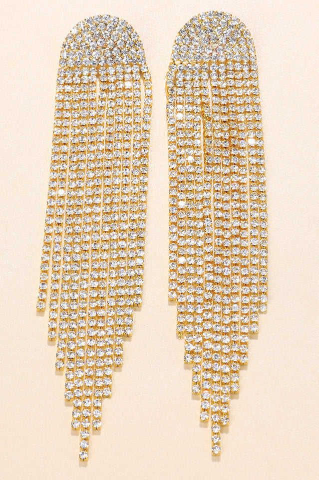 Angela Rhinestone Long Tassel Earrings | Dress In Beauty