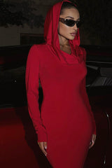 Solid Hooded Bodycon Maxi Dress