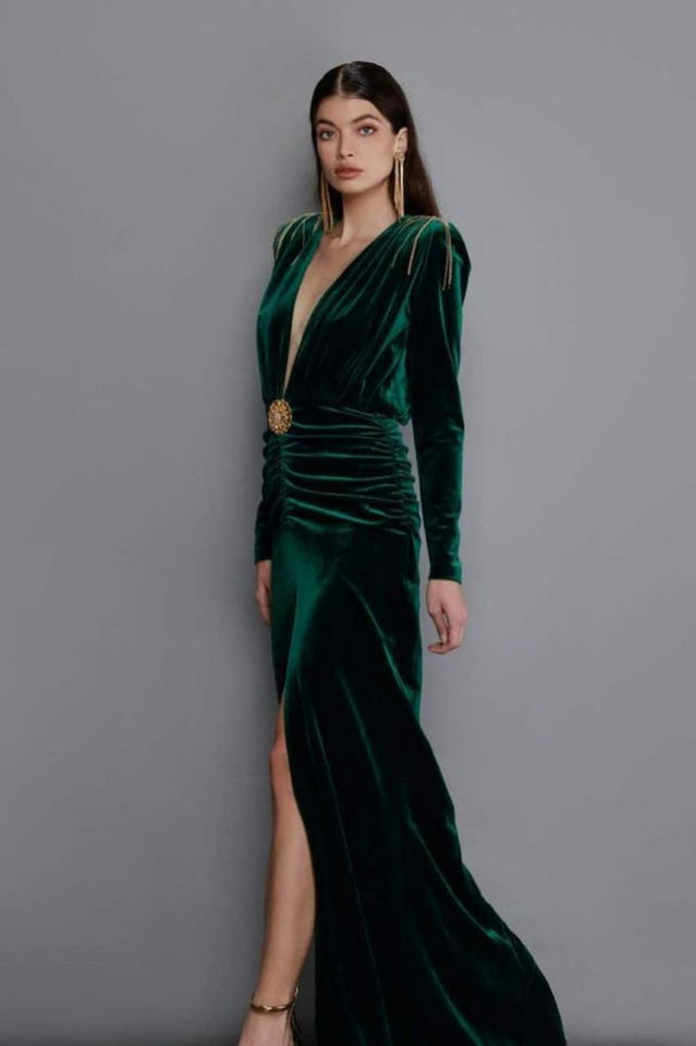 Margot Deep V Neck Velvet Gown | Dress In Beauty