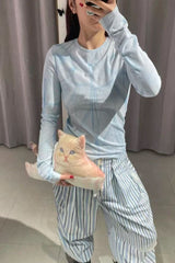 OPEN YY Ribbon Print Mesh Top