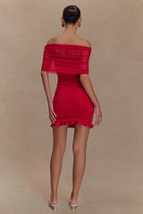 Slinky Off Shoulder Mesh Mini Dress