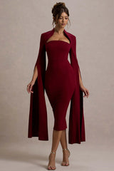 Berry Bodycon Cape-Sleeve Midi Dress