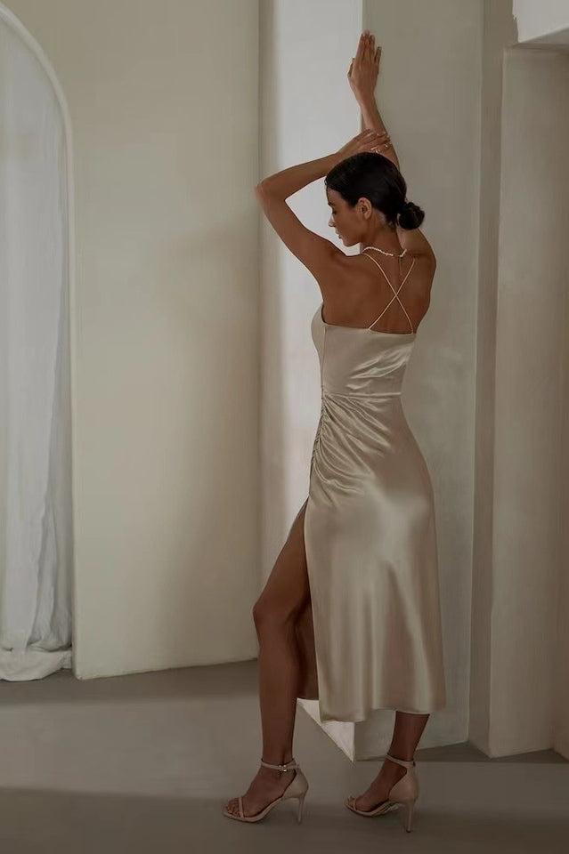 Ruched Trim High Split Cami Midi Dress | Dress In Beauty