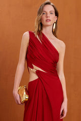 One Shoulder Ruched Cut Out Maxi Dress