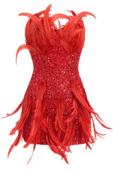 Strapless Sequin Feather Embellished Mini Dress | Dress In Beauty