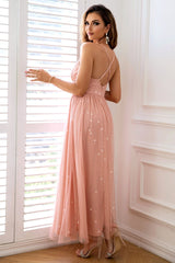 Rhinestone Ruched Split Thigh Cami Formal Dress