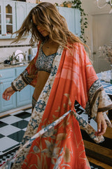 Floral Crane Print Kimono With Belt | Dress In Beauty