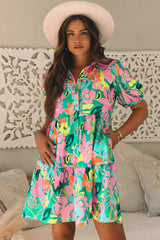 Floral Collar Buttoned Babydoll Dress