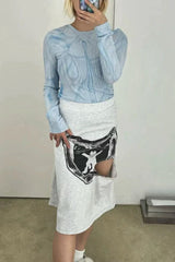 OPEN YY Ribbon Print Mesh Top