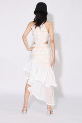 Embroidered 3D Flower Asymmetrical Dress