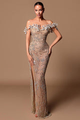 Slip Leaf Beaded Sequin Embellished Gown