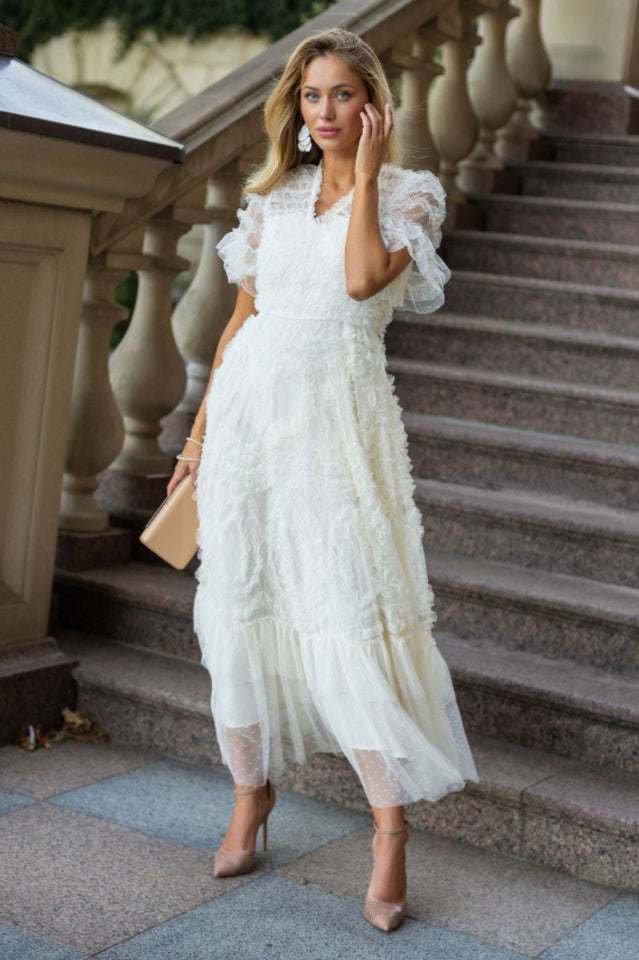 Ruffle Tiered Spotted Tulle Maxi Dress | Dress In Beauty