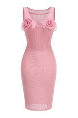 Floral-Applique Mesh Mini Dress
