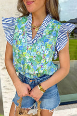 Floral Stripe Ruffle Sleeveless Blouse | Dress In Beauty