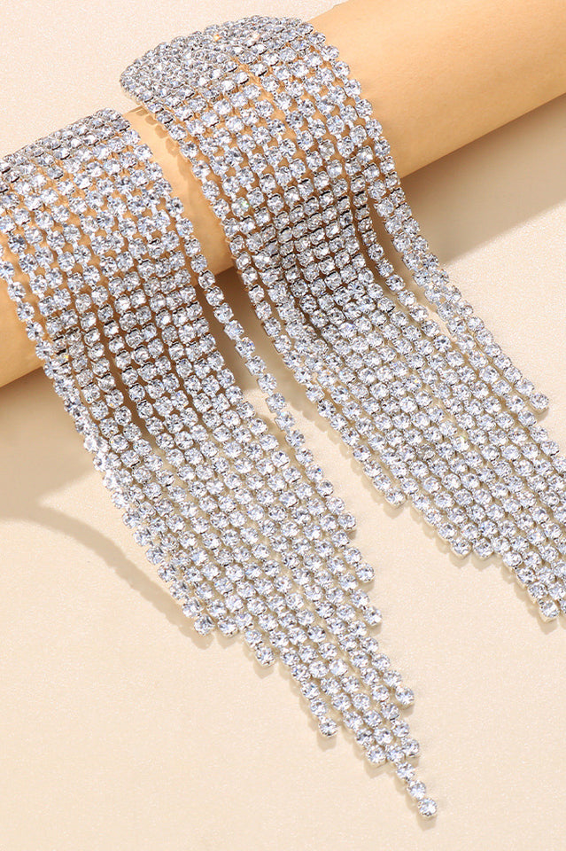 Angela Rhinestone Long Tassel Earrings | Dress In Beauty