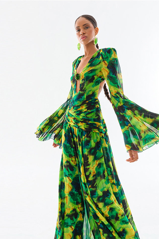 Bell Sleeve Printed Gown | Dress In Beauty