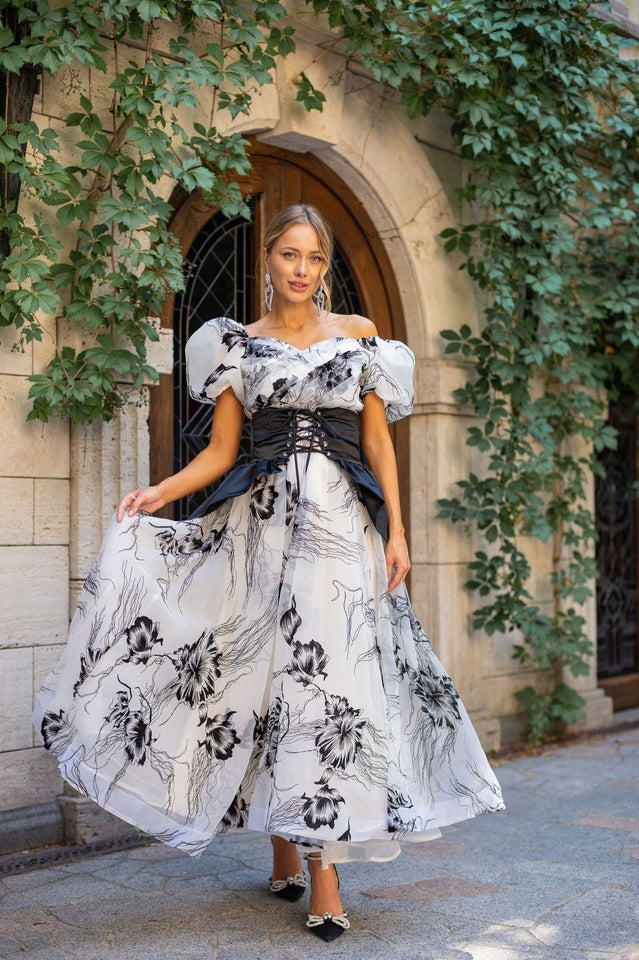 Puff Sleeve Organza Belted Maxi Dress | Dress In Beauty