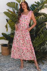 Floral Lace Tied Strap Maxi Dress