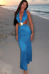 Blue Shell Trim Detail Maxi Dress
